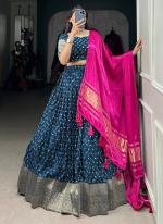 Viscose Dola Silk Navy Blue Traditional Wear Printed Lehenga Choli